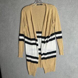 Doe & Rae Striped Open Cardigan Small Tan Black Light Academia Boho Capsule